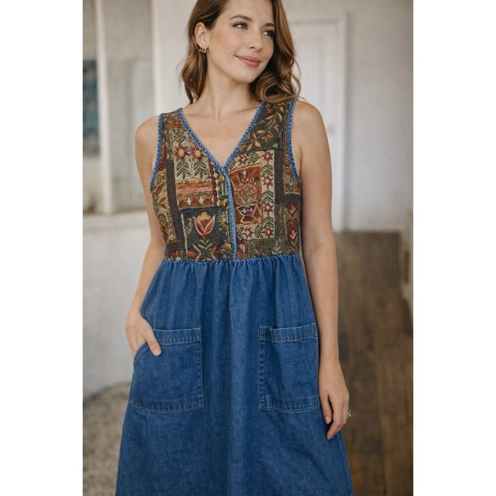 VTG/Boho/Hippy Woolrich Denim Dress Sz S Tapestry Top 🤍
